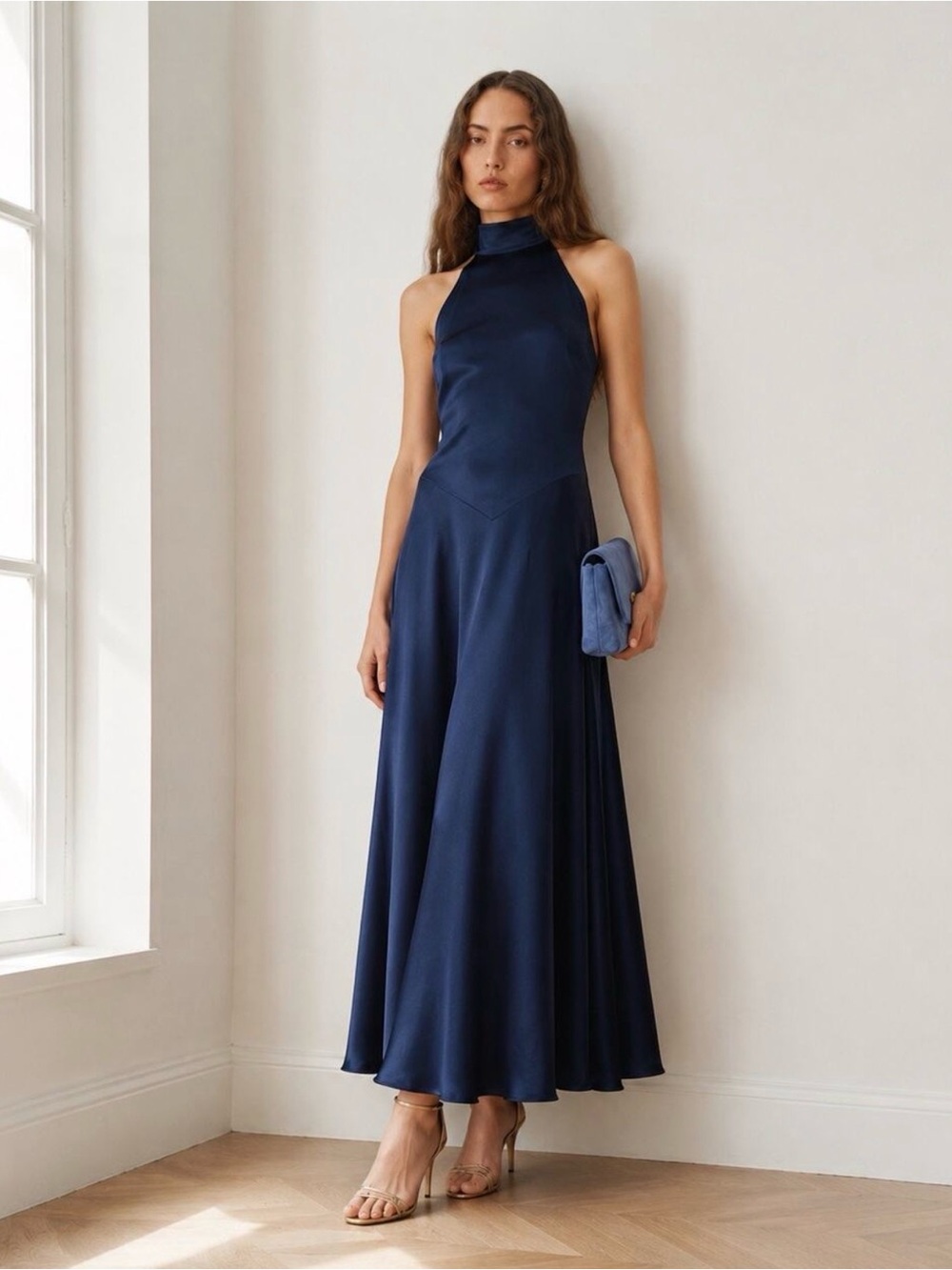 NWT Reformation Katelyn Silk Dress in Navy Blue 8